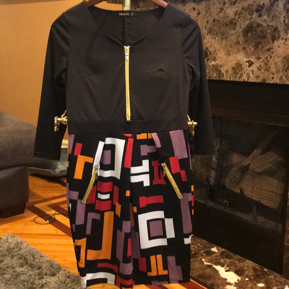 Fitted Dress Black/multicolored